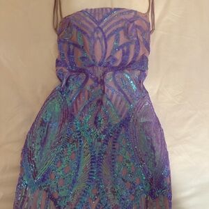 Lucy In The Sky Elegant Purple and Blue Sequin Dress